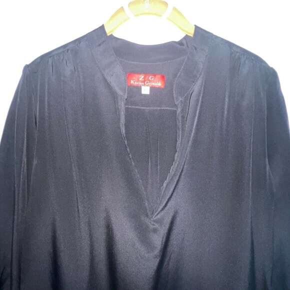 Z/G KARINA GRIMALDI 100%  SILK SHIFT DRESS BLACK V NECK SHORT SLEEVE SIZE XS - Picture 2 of 9